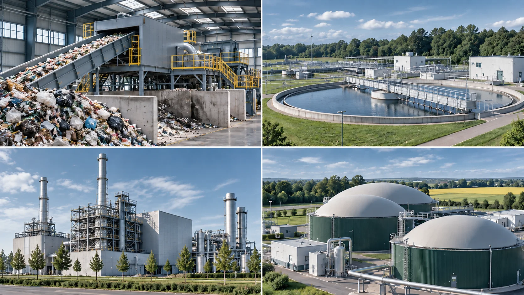 Four fields of application: waste sorting, wastewater treatment, power plant and biogas plant